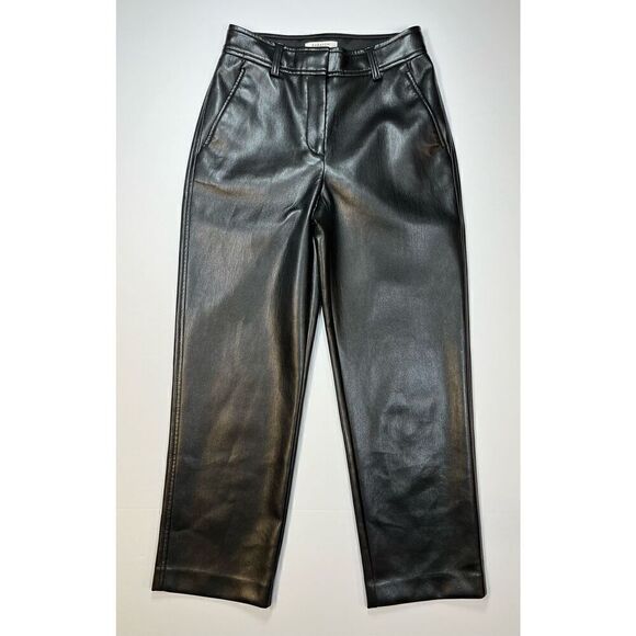 Aritzia Babaton Womens Vegan Leather Command Cropped Pant Slick Black Size 0 - Picture 1 of 10